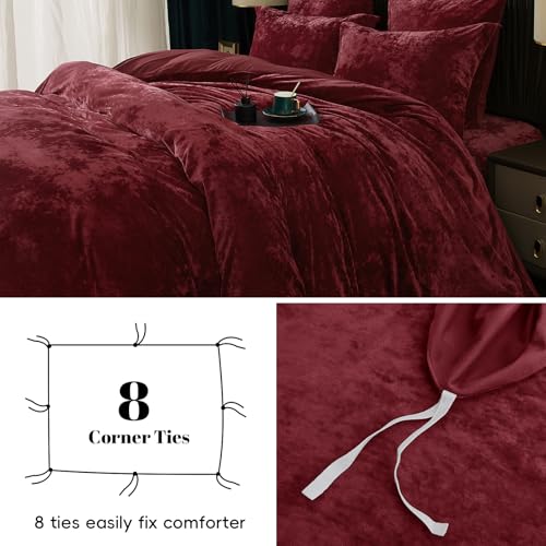 PHF Truly Velvet Duvet Cover Set King Size, 3pcs Ultra Soft Breathable Comforter Cover Set, Luxury Cozy Flannel Duvet Cover with Pillow Shams Bedding Collection, 104" x 90", Wine Red PHF