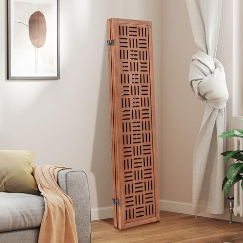 Giantex 4 Panels Room Divider - Folding Room Dividers with Carved Cutout Pattern & Solid Wood Frame, Fully Assembled, 5.5FT Antique Partition Privacy Screen Wall Divider for Room Separation, Brown Giantex