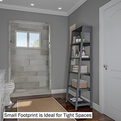 Alaterre Furniture 5-Tier Ladder Bookshelf - Leaning Decorative Shelves for Display - Wood Shelf for Living Room, Bathroom, and Kitchen Storage (Gray) Alaterre Furniture