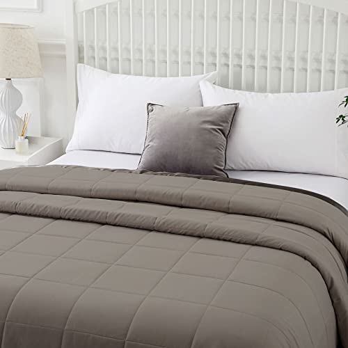 COMFLIVE Down Alternative Blanket with Satin Trim, Twin Size Lightweight Blanket for Bed- Spring Summer Comfort Soft - Moisture Absorption and Removal Treatment 68”x90” (Mocha, Twin) COMFLIVE