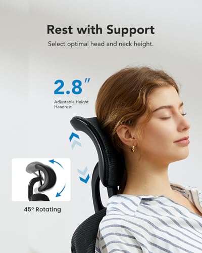 HUANUO Ergonomic Office Chair, High Back Mesh Gaming Chair for Big and Tall People with Lumbar Support, Adjustable Headrest and Armrest, Thick Cushion & Tilt Function Recliner for Home Office Black HUANUO