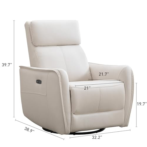 Bonzy Home Power Swivel Rocker Recliner Chair with USB Port, Wide Seat, Head & Lumbar Support, Upholstered Glider Chair for Living Room, Nursery, Bedroom, Cream White
