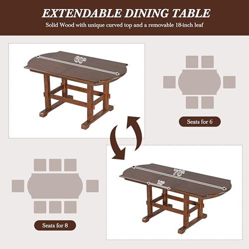 Ball & Cast 6 Pieces 78inch Extendable Wood Dining Table Set with Bench,Traditional Kitchen Table Set w/ 18inch Removable Leaf and 4 Upholstered Dining Chairs,for 5 People Dining Room,Espresso+Beige Ball & Cast