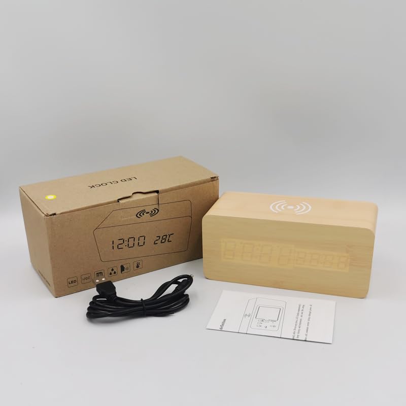 CMIITallki Multifunctional LED Digital Alarm Clock Desktop Charging Clock 12/24H Display Unique Home Decoration Bedroom Living Room Office Electronic Wooden Alarm Clock and CMIITallki