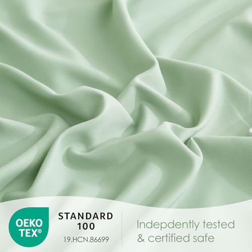 JSD Sage Green Twin Sheet Set with Side Pocket Corner Straps, 3 Piece Soft Kids Microfiber Bed Sheets Extra Deep Pocket JSD