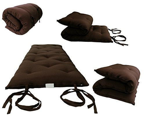 D&D Futon Furniture Traditional Japanese Floor Rolling Futon Mattress, Foldable Bed (Brown, 80 x 39 x 3 (in) Twin Size) D&D Futon Furniture
