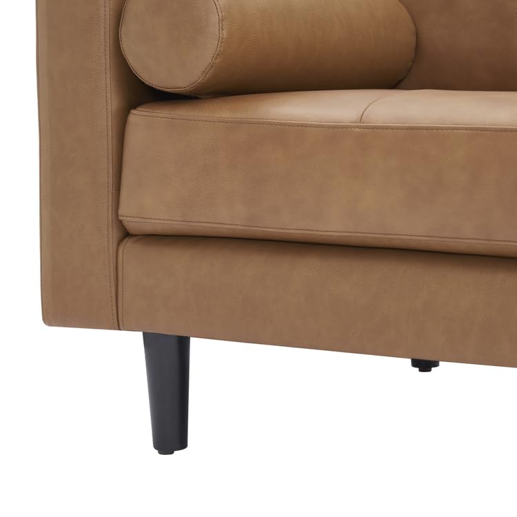 Naomi Home Mid-Century Top Grain Genuine Leather Loveseat, Love Seat Sofa Bed Sleeper, Love Seats Furniture for Small Spaces, Modern Loveseats Sofas for Living Room, Bedroom - Tan Naomi Home