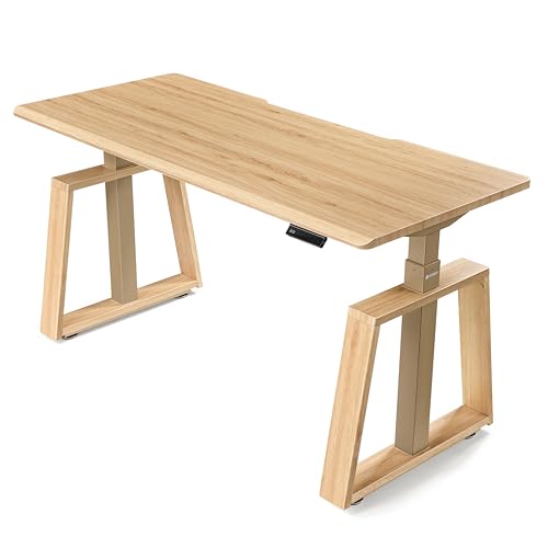 EUREKA ERGONOMIC Standing Desk, 63inch Executive Computer Desk Adjustable Height Stand up Table Modern Trapezoidal Leg,Touch Screen,Oak EUREKA ERGONOMIC