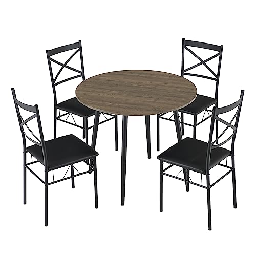 VINGLI 5 Piece Modern Round Dining Table Set for 4, 35.4" Small Round Kitchen Dining Table and Chairs Set for Home Dining Room Table with Upholstered Dining Chairs,Thicken Metal Legs VINGLI