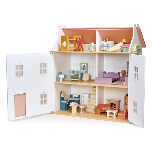 Mentari Clover Large Wooden Dollhouse - A Magical Playtime Palace with Swing-Open Panels - Elevating Playtime with Engaging Design, Interactive Features, and Limitless Pretend Play - Age 3Y and Up Mentari