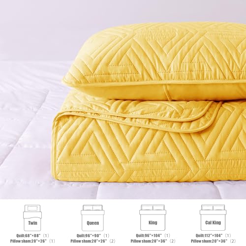Whale Flotilla Soft Queen Size Quilt Set for All Seasons, 3-Piece Ultrasonic Geometric Quilts Bedding Set, Lightweight Reversible Bedspread, Coverlet, Bed Cover with 2 Pillow Shams, Yellow Whale Flotilla