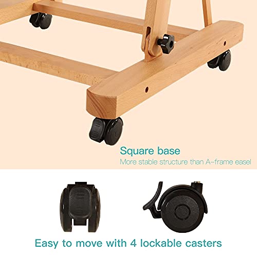 VISWIN Premium H Frame Easel 75" to 146"H, Hold Canvas to 93", Solid Beech Wood Large Artist Easel for Painting Canvas, Studio Floor Easel Stand with Storage Tray, Wheel, Wooden Art Easel for Adult-N VISWIN