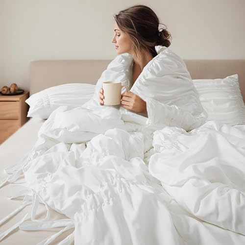 Intelligent Design Twin Comforter Set Ruched Shabby Chic Comforters for Twin Size Bed, All Season Lightweight Comforter Twin, French Country Bedding Set, Sham, Ella, Twin/Twin XL, White, 2 Piece Intelligent Design