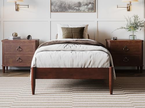 Pasadena Twin XL Wood Platform Bed Frame in Walnut - No Box Spring Needed AFI