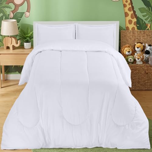 Utopia Bedding White Kids Comforter Set with 2 Pillow Shams, 3 Piece Soft Microfiber Twin Bed Comforter with Pillow Shams, Printed Kids Bedding for Boys and Girls, Lightweight, Breathable,Easy Care Utopia Bedding