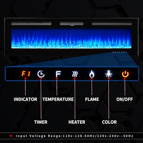 OneBlis Electric Fireplace, 50 inch Wide Recessed/Wall Mounted Electric Fireplace, Remote Control with Timer, 12 Adjustable Color Flame, Log Set & with Crystal Stone, 750/1500W OneBlis
