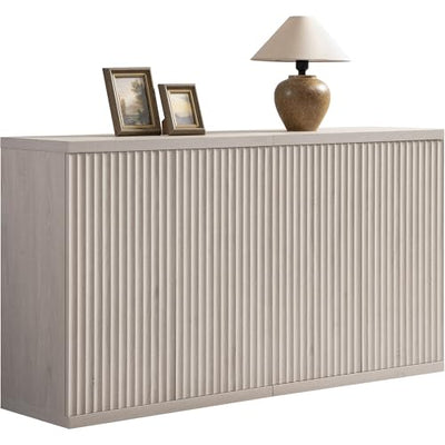 SICOTAS Buffet Cabinet with Storage Accent Sideboard Modern Credenza with Doors & Shelves Fluted Media Console Mid Century Coffee Bar Table for Living Room Kitchen Dining Room Hallway(2PCS)