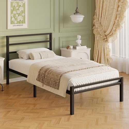 Lutown-Teen 12 Inch Twin Bed Frame with Headboard and Footboard, Classic Metal Platform Bed Frame Twin Size, No Box Spring Needed, Easy Assembly, Noise Free, Black Lutown-Teen