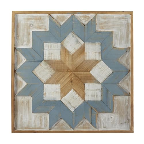 Deco 79 Wood Geometric Handmade Home Wall Decor Southwestern Star Wall Sculpture with Whitewashed Brown Accents, Wall Art 31" x 1" x 31", Blue Deco 79