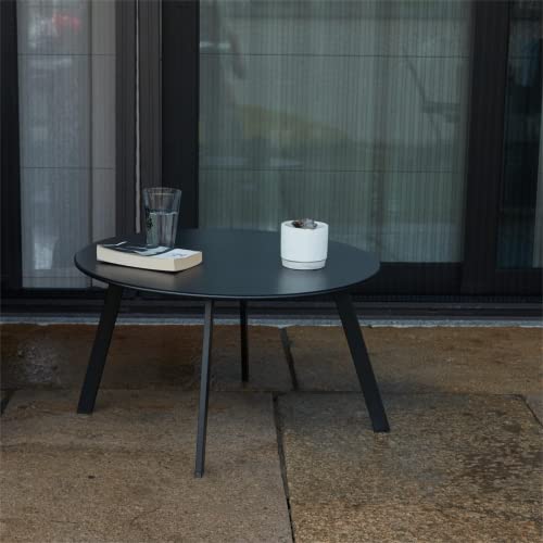 Meluvici Patio Coffee Table, Metal Steel Outdoor Round Table Weather Resistant Anti-Rust Outdoor Table(Black) Meluvici