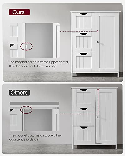VASAGLE White Bathroom Storage Cabinet with 3 Drawers and Adjustable Shelf, Freestanding Organiser VASAGLE