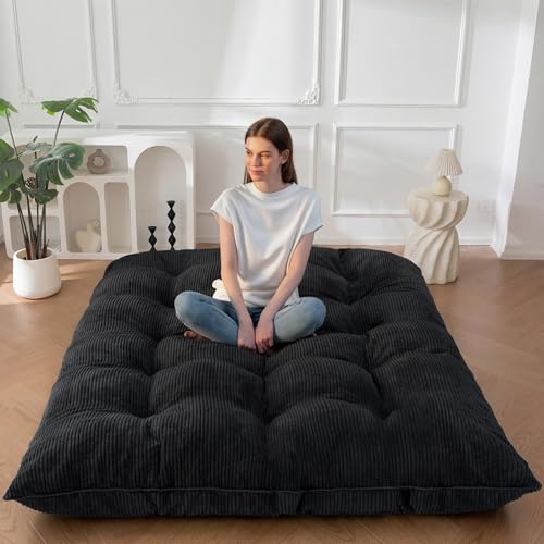 MAXYOYO 6" Japanese Floor Mattress, Foldable Futon Mattress Full Size, Tufted Roll Up Floor Bed, Thick Tatami Mat Sleeping Pad Portable Lounger for Camping Guest Room Dormitory Bedroom RV, Black MAXYOYO