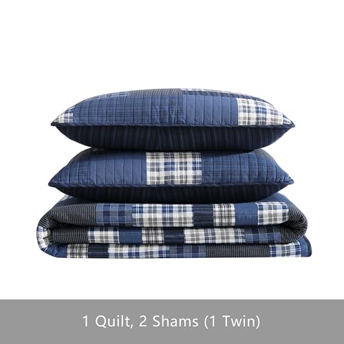 Eddie Bauer - Queen Quilt Set, Reversible Cotton Bedding with Matching Shams, Lightweight Home Decor for All Seasons (Eastmont Navy, Queen) Eddie Bauer