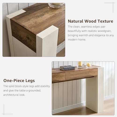 OKD Modern Entryway Console Table, Sofa Table with Drawers, 63" Long Hall Table Behind Couch, Thick Wood Design for Living Room, Hallway - Antique White OKD