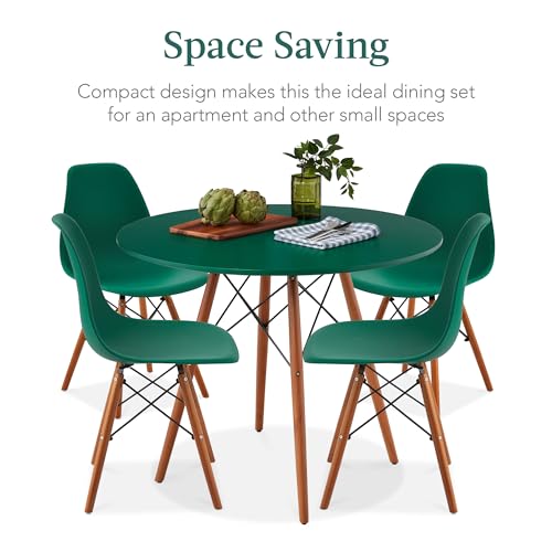 Best Choice Products 5-Piece Dining Set, Compact Mid-Century Modern Table & Chair Set for Home, Apartment w/ 4 Chairs, Plastic Seats, Wooden Legs, Metal Frame - Dark Green/Walnut Best Choice Products