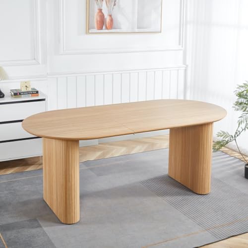 WILLIAMSPACE 90.55" Wood Extendable Dining Table for 6 to 10, Modern Oval Kitchen Table with Wooden Legs, Mid Century Large Dining Room Table, Easy to Assemble (59.15"-74.8"-90.55", Oak) WILLIAMSPACE