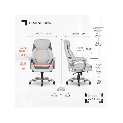 Sharper Image S600 Active Lumbar Ergonomic Bonded Leather Swivel Executive Massage Chair, White/Gray LS LIVING STYLE