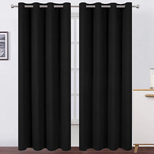 LEMOMO Blackout Curtains 52 x 84 inches Long Black Curtains Set of 2 Panels Thermal Insulated Room Darkening Curtains for Bedroom LEMOMO