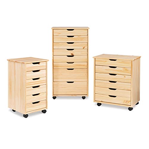 Linon Callie Multipurpose Six Drawer Natural Wood Rolling Storage Cart with Casters in Brown Linon