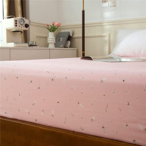 LifeTB Floral Print Fitted Sheet Twin Pink White Flower Bedding Sheet Deep Pocket Cotton Bed Sheet Garden Flower Branch Mattress Cover Pink Floral Fitted Sheet for Girl Women Kids Teen LifeTB