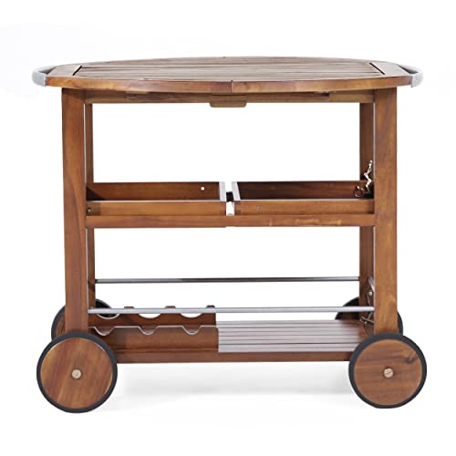 Christopher Knight Home Tillary Tiller Outdoor Acacia Wood Bar Cart Aluminum Accents, Dark Oak/Shiny Powder Coating Christopher Knight Home
