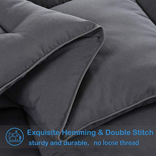 EASELAND Twin XL Down Alternative Comforter - Quilted Duvet Insert for All Seasons, Soft Lightweight with Corner Tabs, Summer Winter Warm Bedding, Dark Grey 68×92 Inches EASELAND