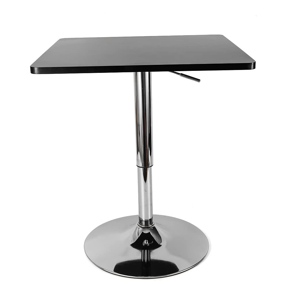 DAERNA Square Pub Table, Black Cocktail Table with 360° Spinning Top,Silver Leg and Base,Cafe Tables, Adjustable Height Range 27.5'' to 35.4'' DAERNA