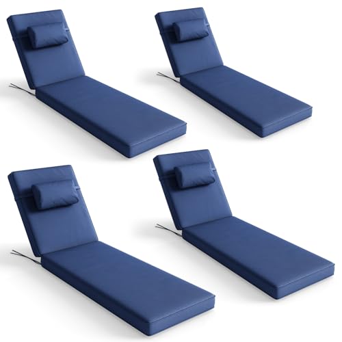 Mvpipi Outdoor Chaise Lounge Cushions Set of 4, 72.2 x 22 x 3.1 Inch Patio Lounge Chair Cushion with Splash-Proof Cover, Thick Pool Lounge Chair Cushions for Deck & Lawn,Grey