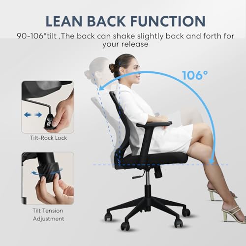 Schwake Ergonomic Office Chair Home Mesh Desk Chair with Adjustable Arms - Mid Back Computer Chairs for Adults - Swivel Task Chair Comfortable for Home Office (Black) Schwake