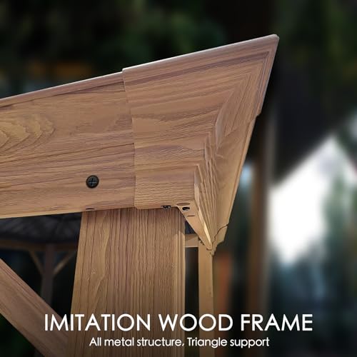 Kozyard Apollo 12’x12’ Hardtop Gazebo, Wooden Coated Aluminum Frame Canopy with Galvanized Steel Double Roof, Outdoor Permanent Metal Pavilion with Netting for Patio, Deck and Lawn (12ft x 12ft) Kozyard