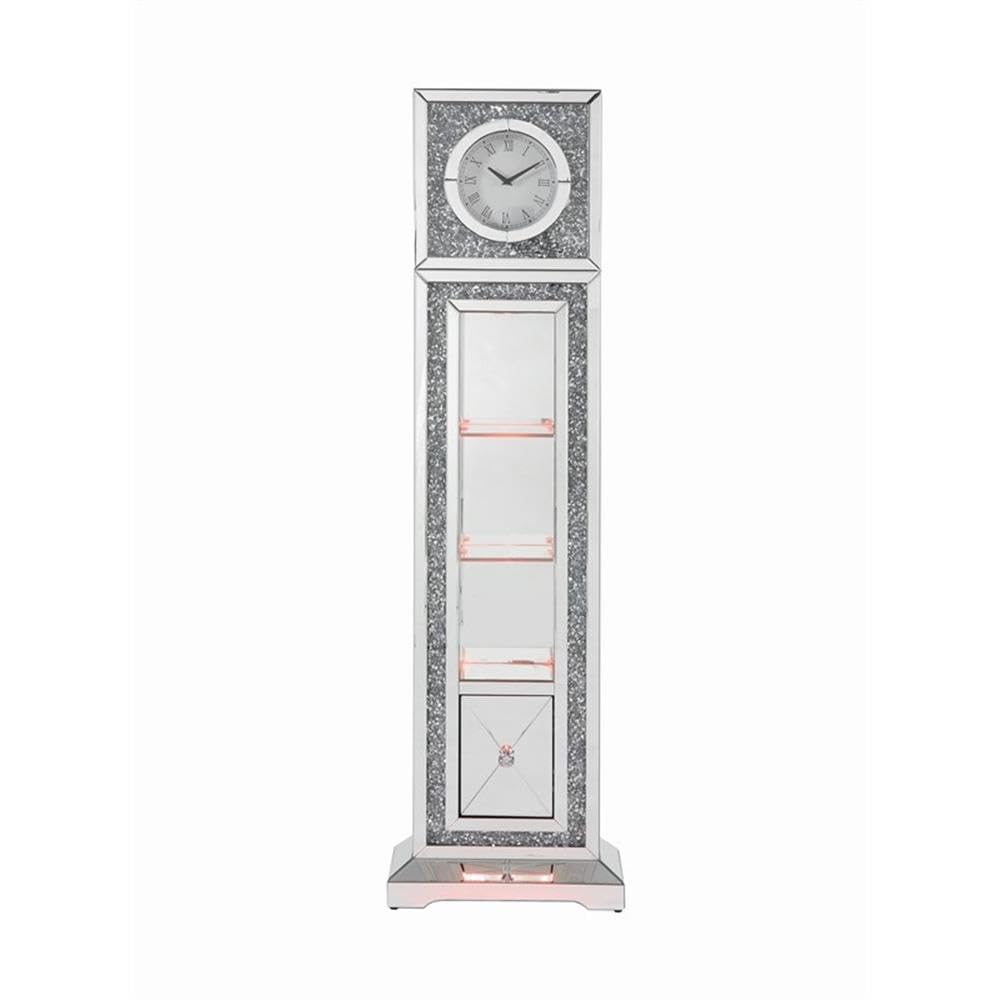 Acme Noralie Grandfather Clock in Mirrored & Faux Diamonds Acme