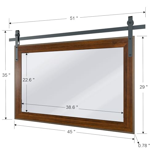 ROOMTEC Farmhouse Bathroom Mirror 51×35 inch Barn Door Mirror Rustic Wall Mirror Wood Frame Mirror for Bathroom, Entryway ROOMTEC