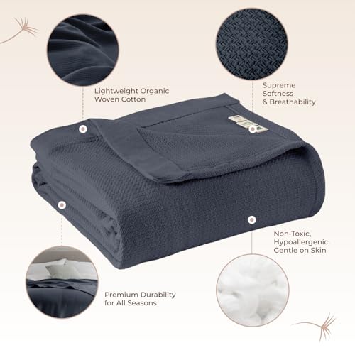 100% Organic Cotton Blanket - GOTS & Fairtrade Certified Organic Cotton Throw Blanket for Bed with Soft Heavy & Breathable Single Knit Weave - Great as Bedspread or Coverlet (Mineral, King/Cal King) Whisper Organics