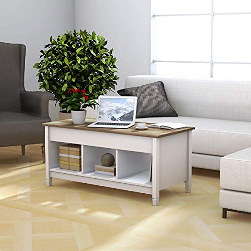 Tangkula Wood Lift Top Coffee Table, Modern Coffee Table w/Hidden Compartment and Open Storage Shelf for Living Room Office Reception Room (White) Tangkula