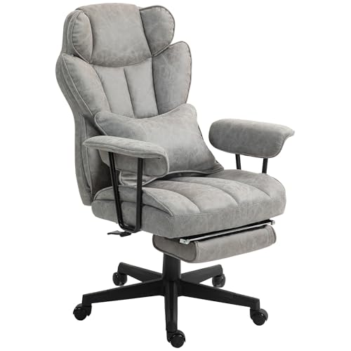 HOMCOM Executive Office Chair, 400LBS Big and Tall Office Chair with Foot Rest, Microfiber Computer Desk Chair with Lumbar Support, Reclining Function and Wide Seat, Gray HOMCOM