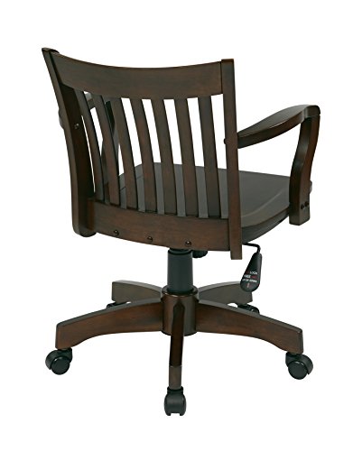 OSP Home Furnishings Deluxe Wood Banker's Desk Chair with Adjustable Height, Locking Tilt, and Heavy Duty Base, Espresso OSP Designs