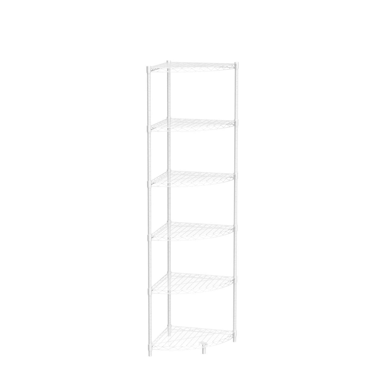 6-Tier NSF Metal Corner Shelf Wire Shelving Unit - 420lbs Capacity, Adjustable, with leveling feet & Shelf Liners - Ideal for Garage, Kitchen, and More - 18" L x 18" D x 72" H - Fan-Shape - White pouseayar