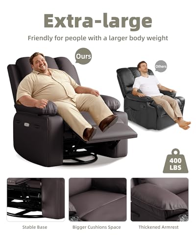 Oversized Recliner Chairs with Massage and Heat, Leather Recliner Chair for Adults, Manual Chair with Cup Holder for Living Room, Bedroom and Nursery (Coffee) GarveeHome