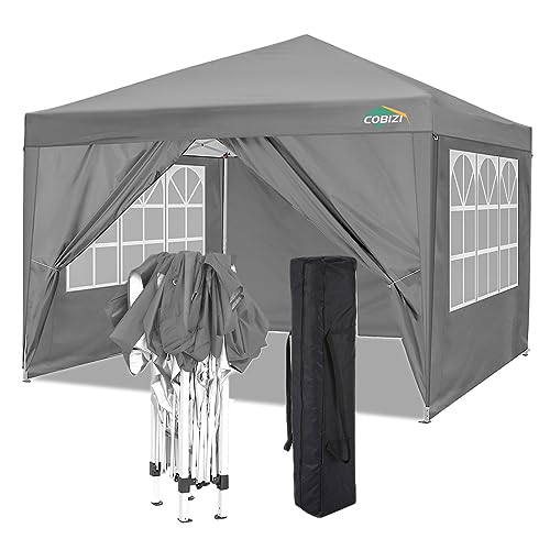 COBIZI 10x10 Pop Up Canopy Tent with 4 Sidewalls Party Tents for Parties Weddings Backyard Waterproof Commercial Instant Outdoor Events Tent with Stakes, Ropes(10 x 10 ft Gray COBIZI