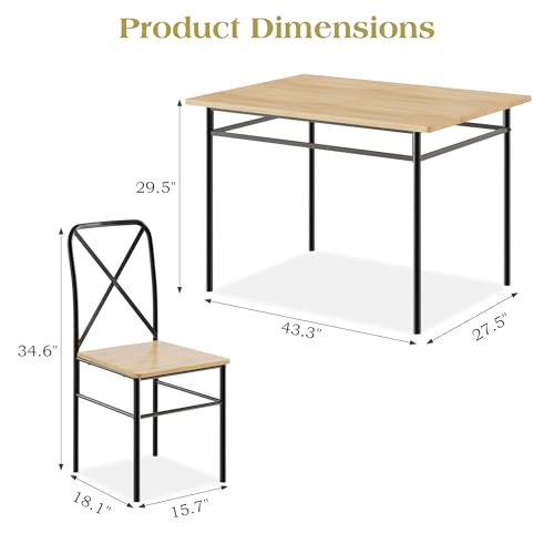 VECELO 5-Piece Kitchen Dining Table Set, Wood Tabletop & Heavy-Duty Metel Frame, Rectangle Dinette with 4 Chairs for Small Space, Breakfast Nook, Natural Black VECELO